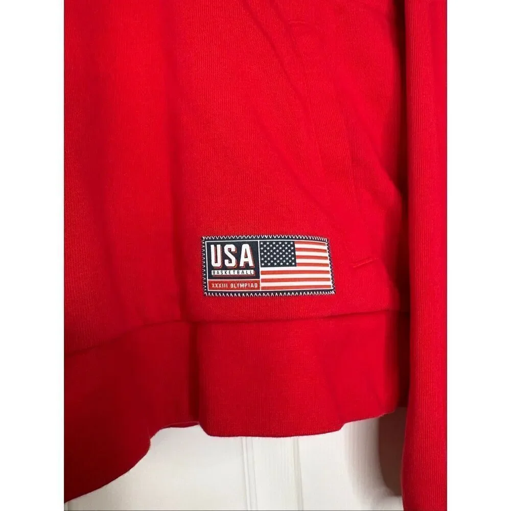 Nike USA Womens Basketball 2024 Olympic Village Red Fleece Sweatshirt Size Small